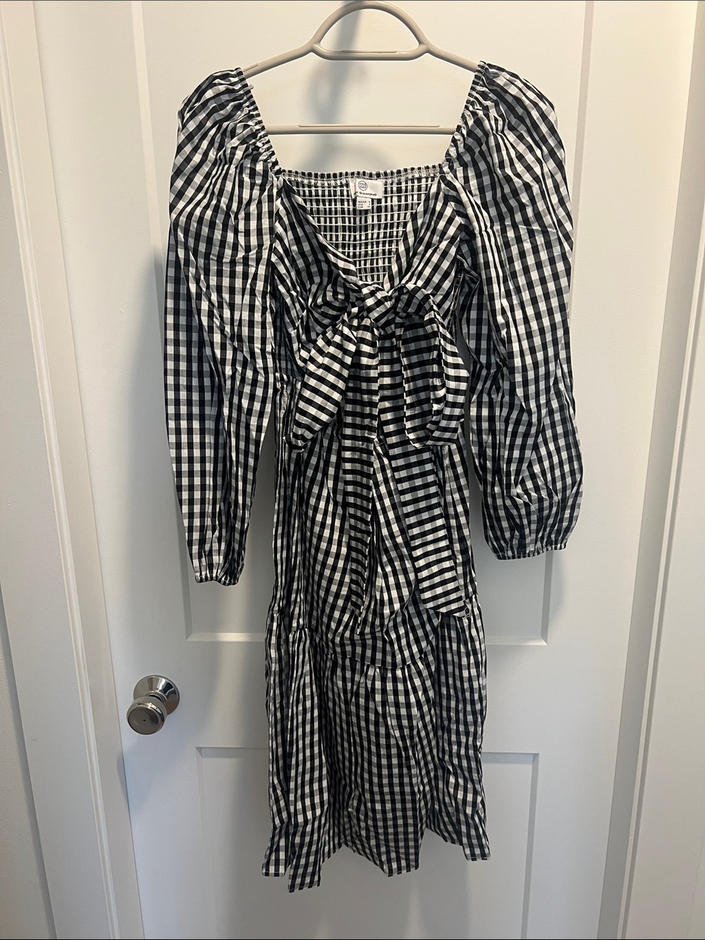 Black & White Gingham Smocked Midi Dress